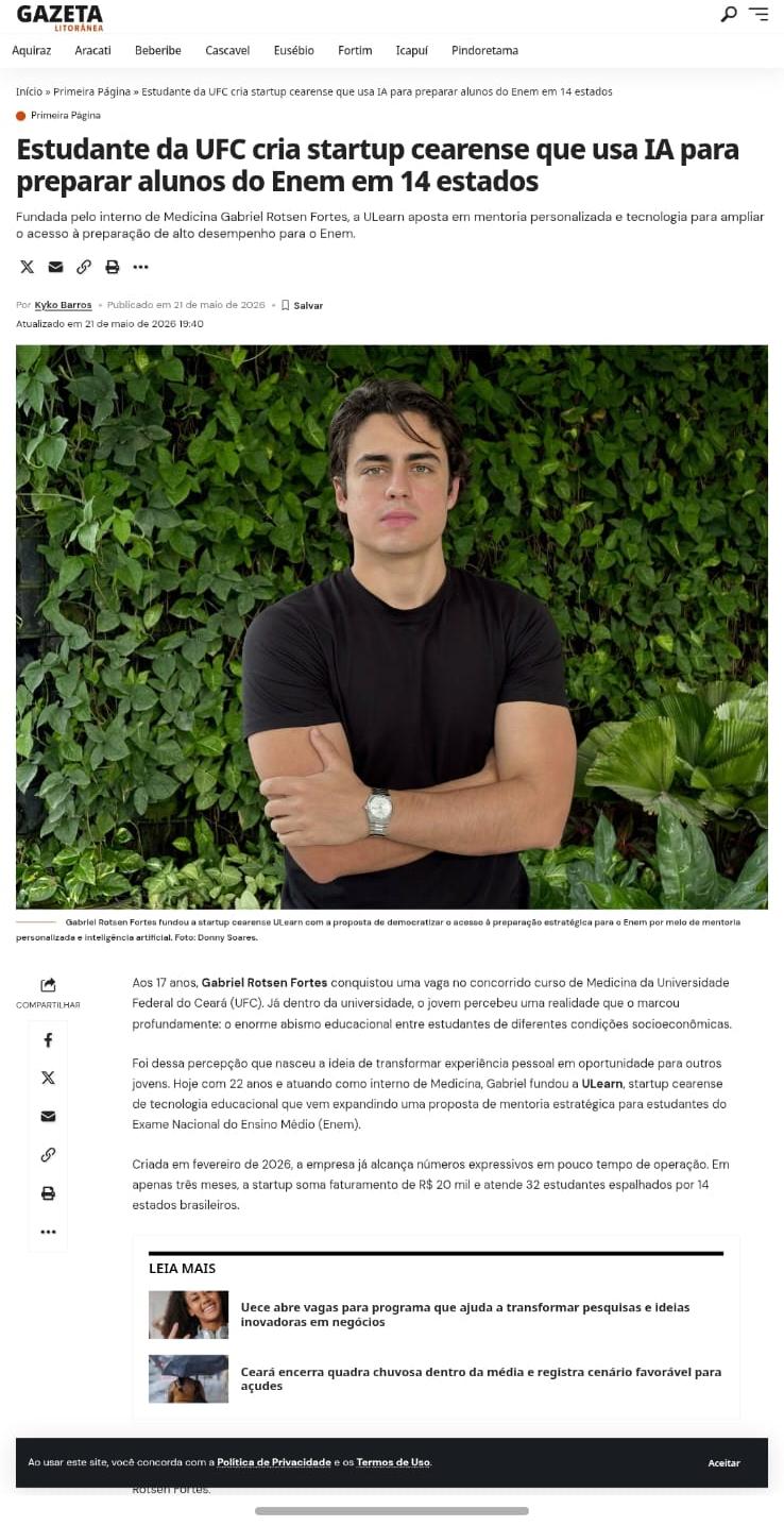 Reportagem sobre ULearn no Gazeta Litorânea