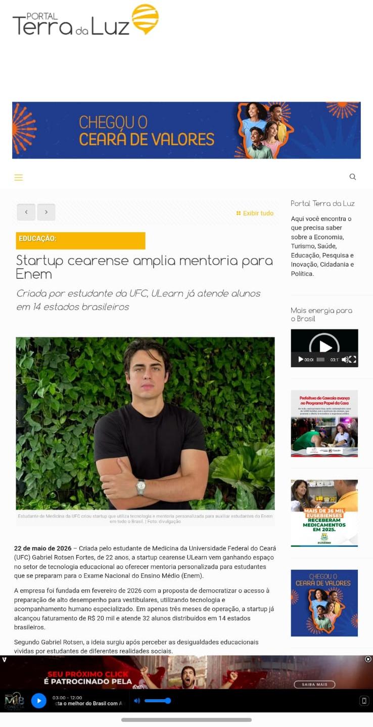Reportagem sobre ULearn no Portal Terra da Luz