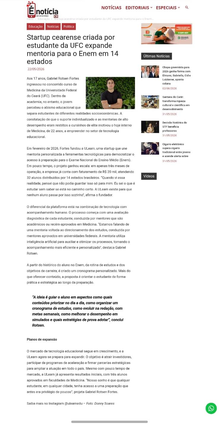 Reportagem sobre ULearn no É Notícia CE