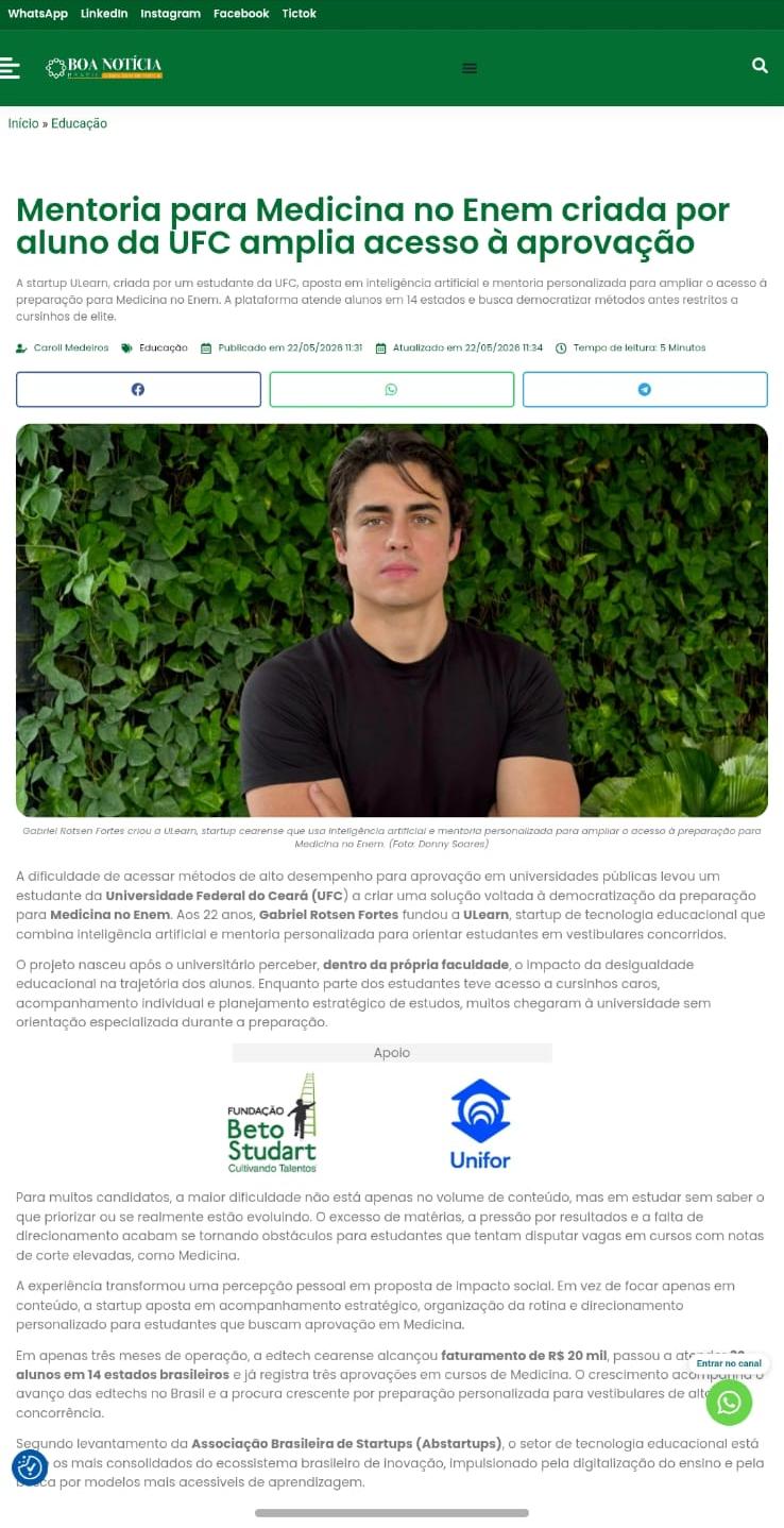 Reportagem sobre ULearn no Boa Notícia